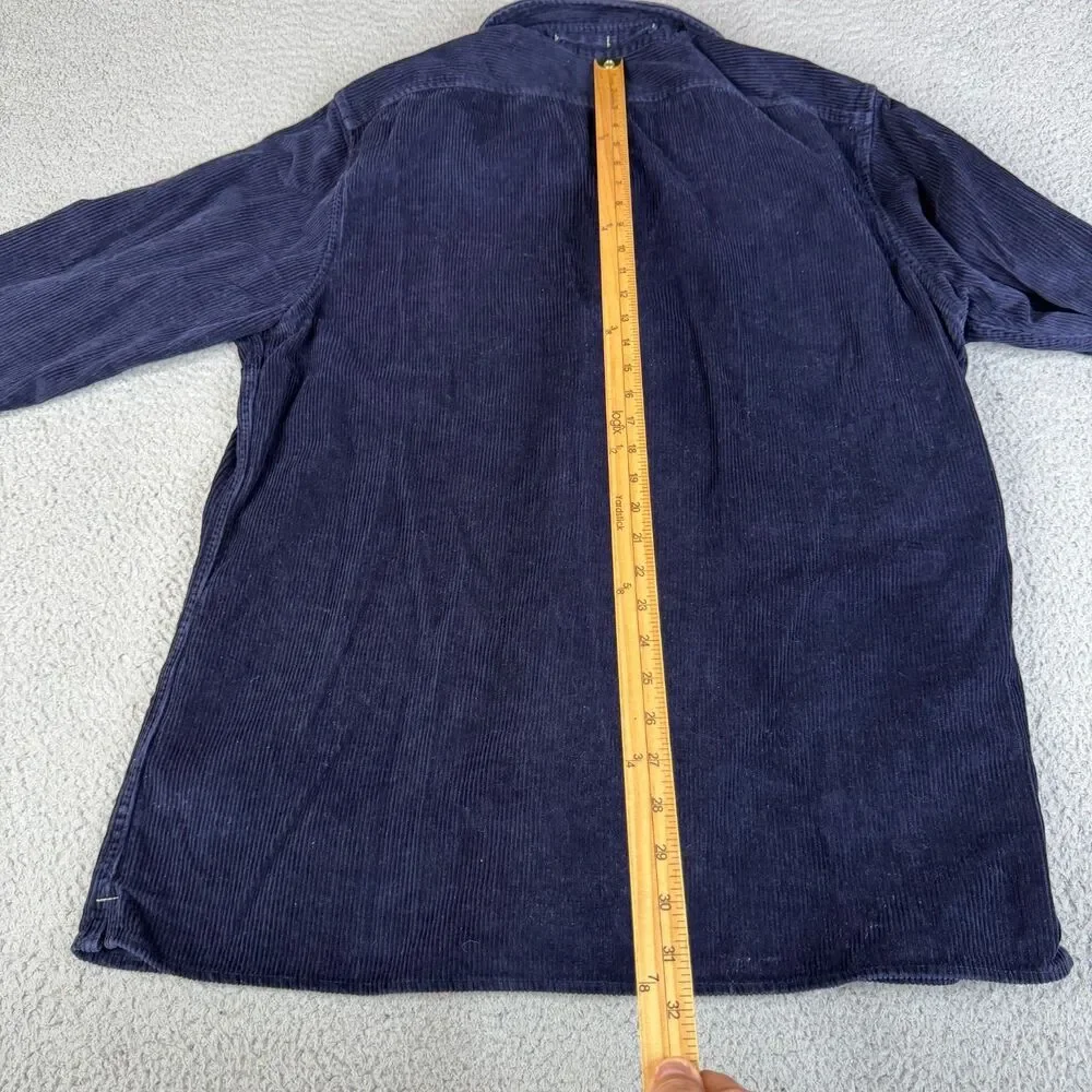 BANANA REPUBLIC Corduroy Shirt Mens XLT Blue Wide Whale Button Organic Cotton